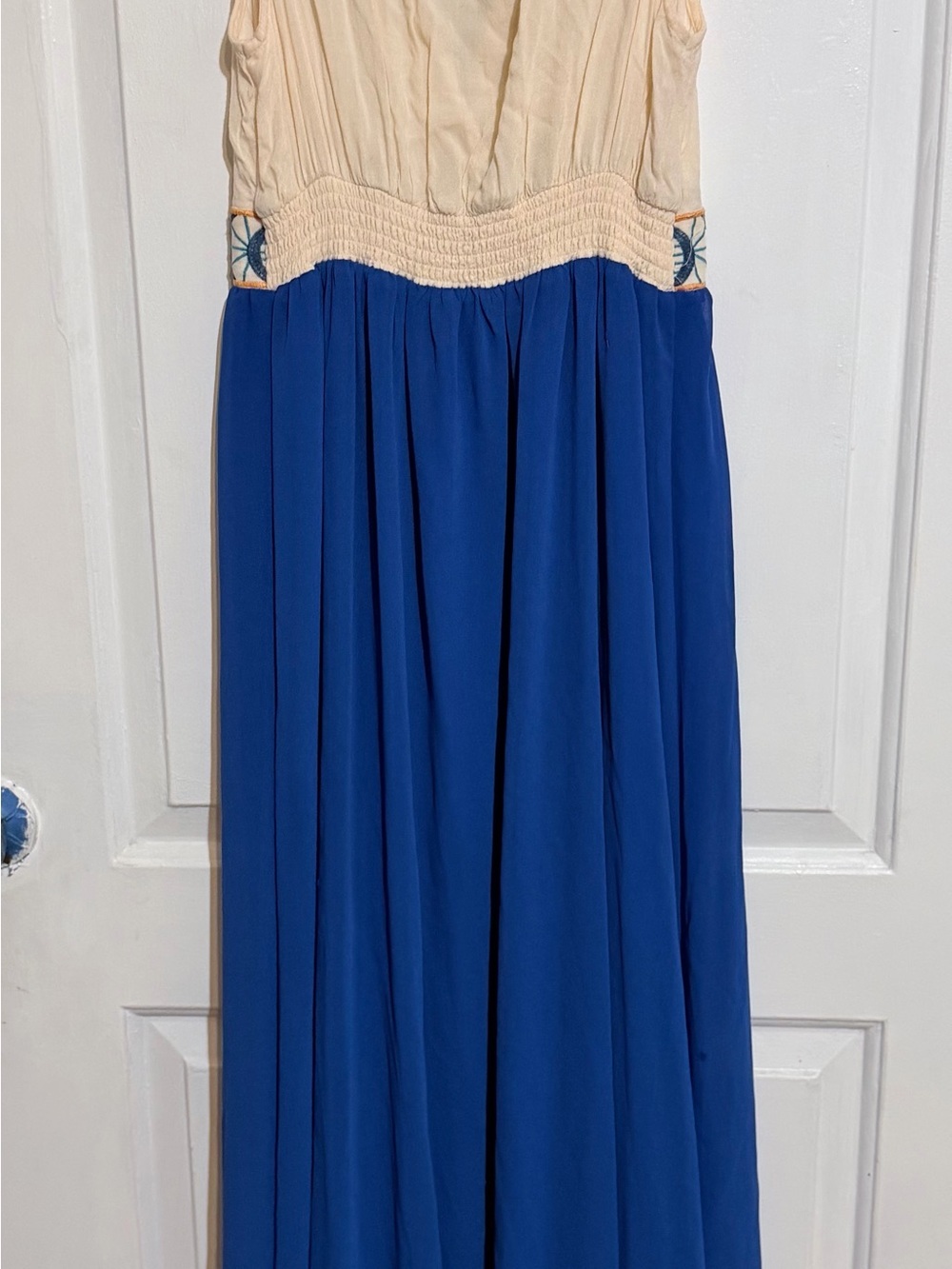 Blue and Cream Embroidered V-Neck Maxi Dress Flying Tomato - Picture 5 of 6